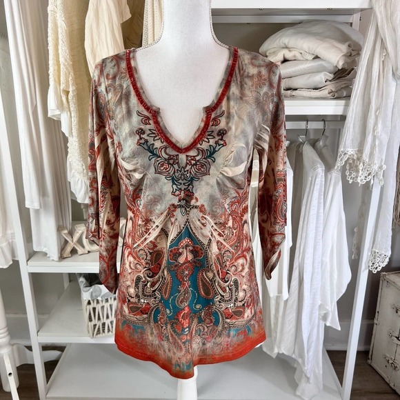 Live & Let Live sz. medium screen printed top granola girl, indian, casual #0517 - Picture 1 of 9